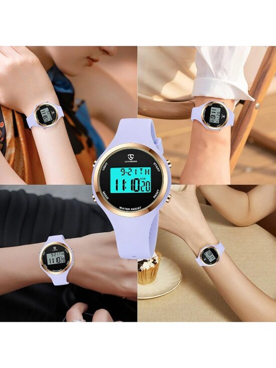 Women\'s Light Purple Quartz Chronograph Waterproof Outdoor Sport Digital Watch